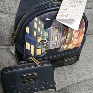 Loungefly Harry Potter Navy and Multicolor Backpack and Wallet